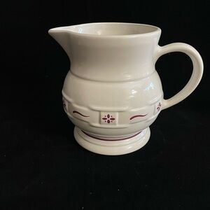 Longaberger Pottery Woven Traditions Red 2 Quart Cream and Red Ceramic Pitcher